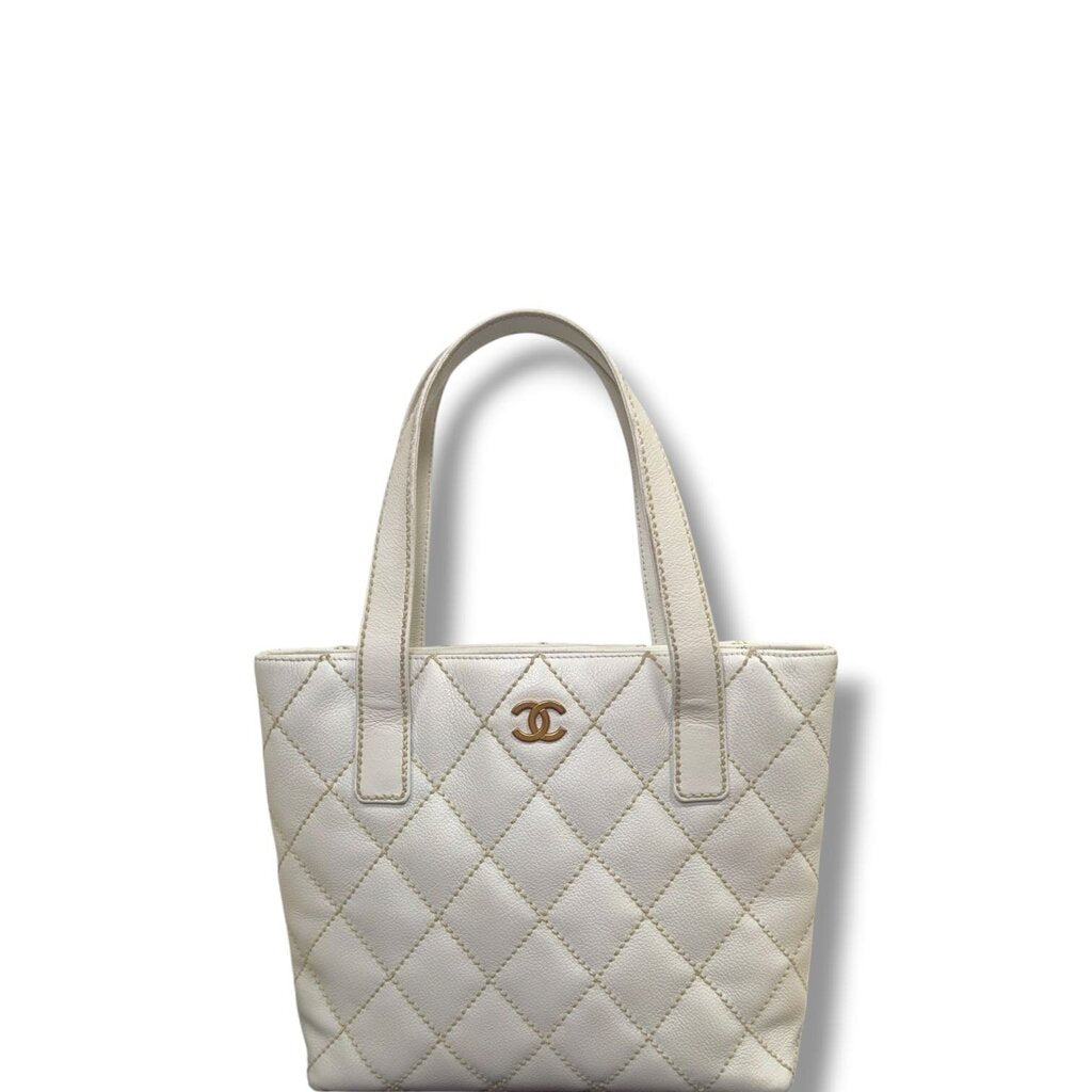 Chanel Wild Stitch Coco Mark Leather Tote White