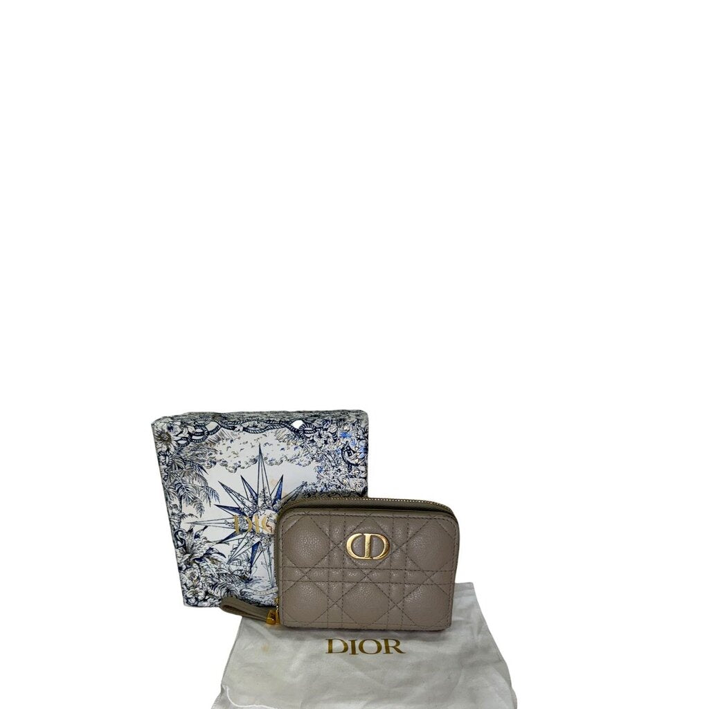 Christian Dior Dior Caro Scarlet Supple Leather Cannage Wallet Powder Beige