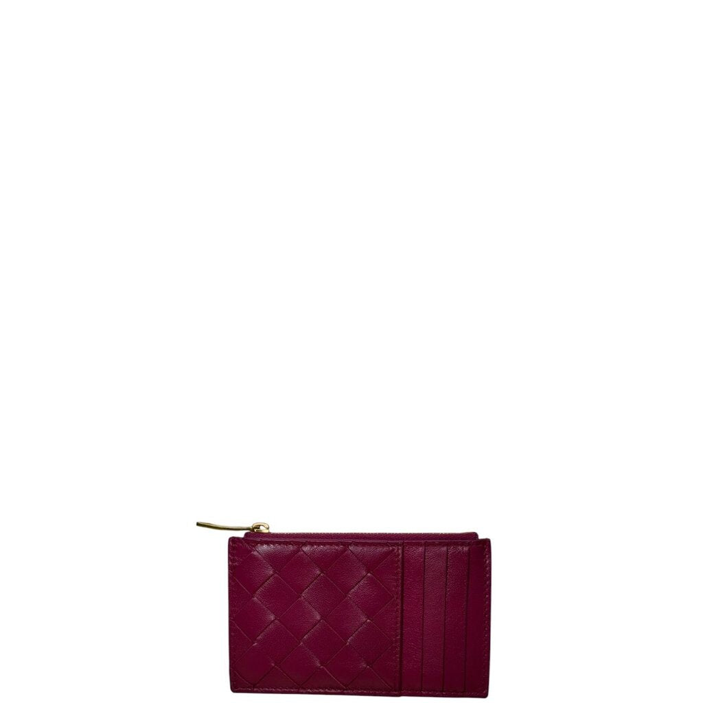 Bottega Veneta Intrecciato Leather Zippered Card Holder Wallet Purple