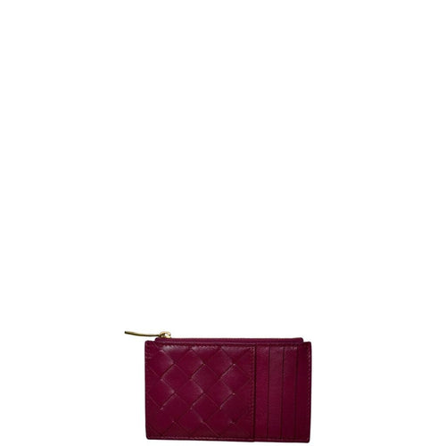 Bottega Veneta Intrecciato Leather Zippered Card Holder Wallet Purple