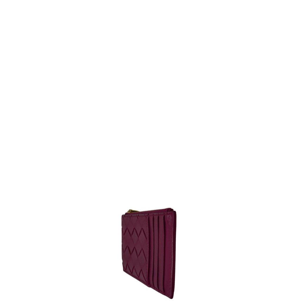 Bottega Veneta Intrecciato Leather Zippered Card Holder Wallet Purple