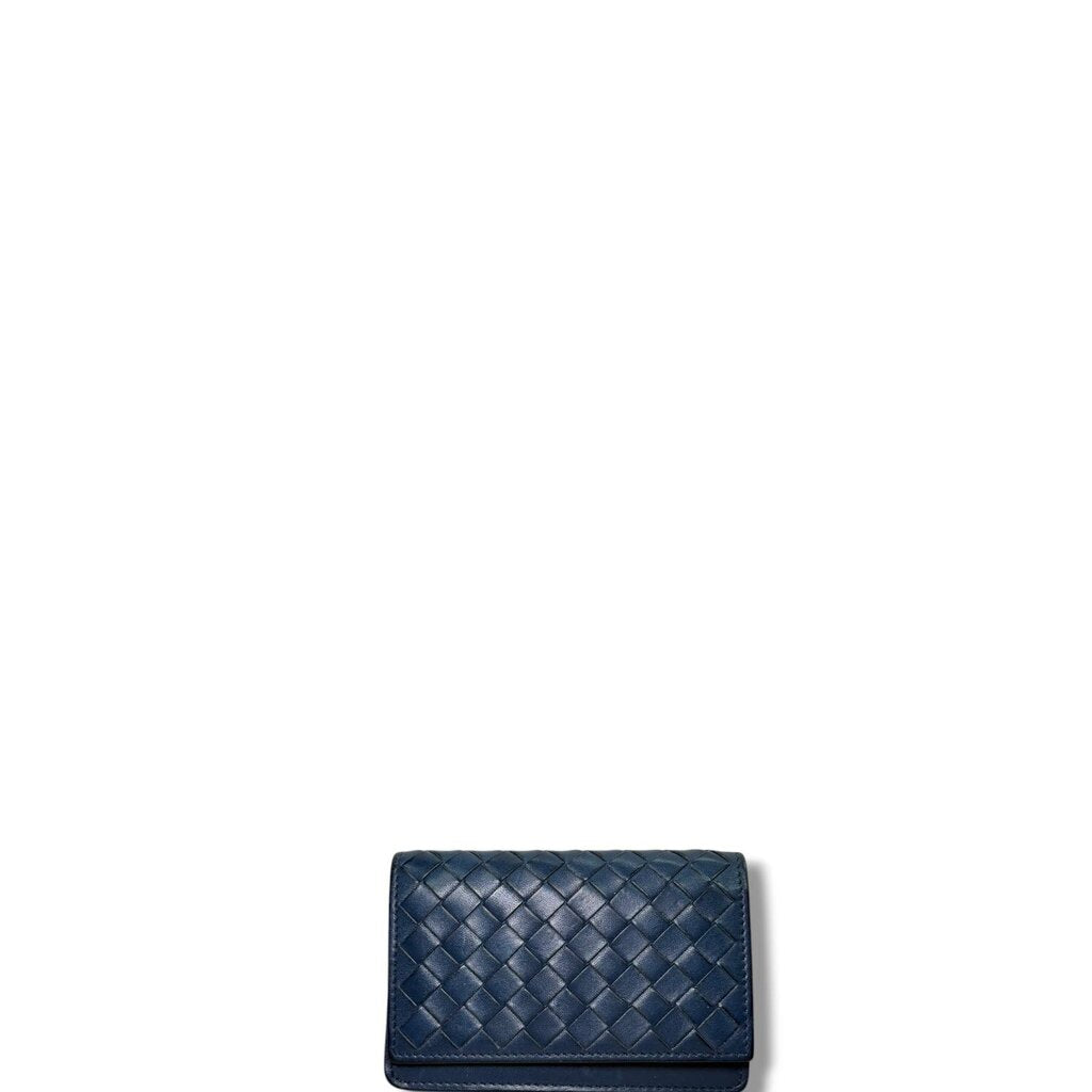 Bottega Veneta Intrecciato Leather Compact Wallet Navy