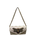 Gucci Broadway Pearly Bee Embellished Leather Shoulder Bag White