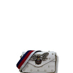 Gucci Broadway Pearly Bee Embellished Leather Shoulder Bag White