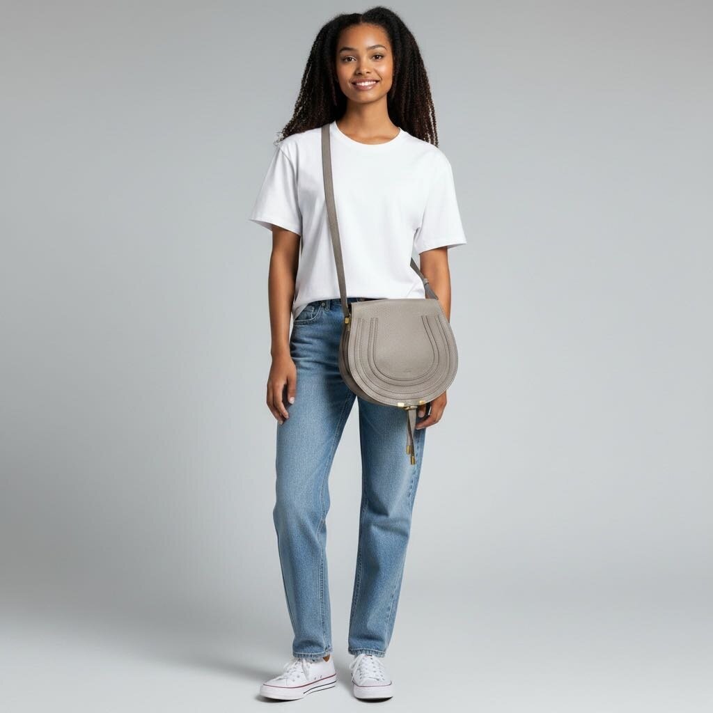 Chloe Calfskin Marcie Round Crossbody Bag Grey Medium