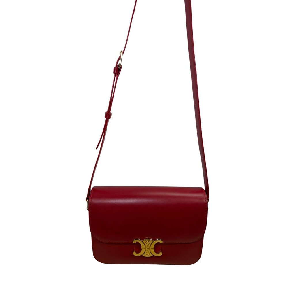 Celine Shiny Calfskin Triomphe Bag Red Medium