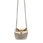 Chanel Crystal Logo Letters Chain Handle Hobo Quilted Lambskin Bag White Small