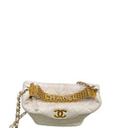 Chanel Crystal Logo Letters Chain Handle Hobo Quilted Lambskin Bag White Small