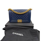 Chanel Lambskin Leather Boy Bag Navy Blue Medium