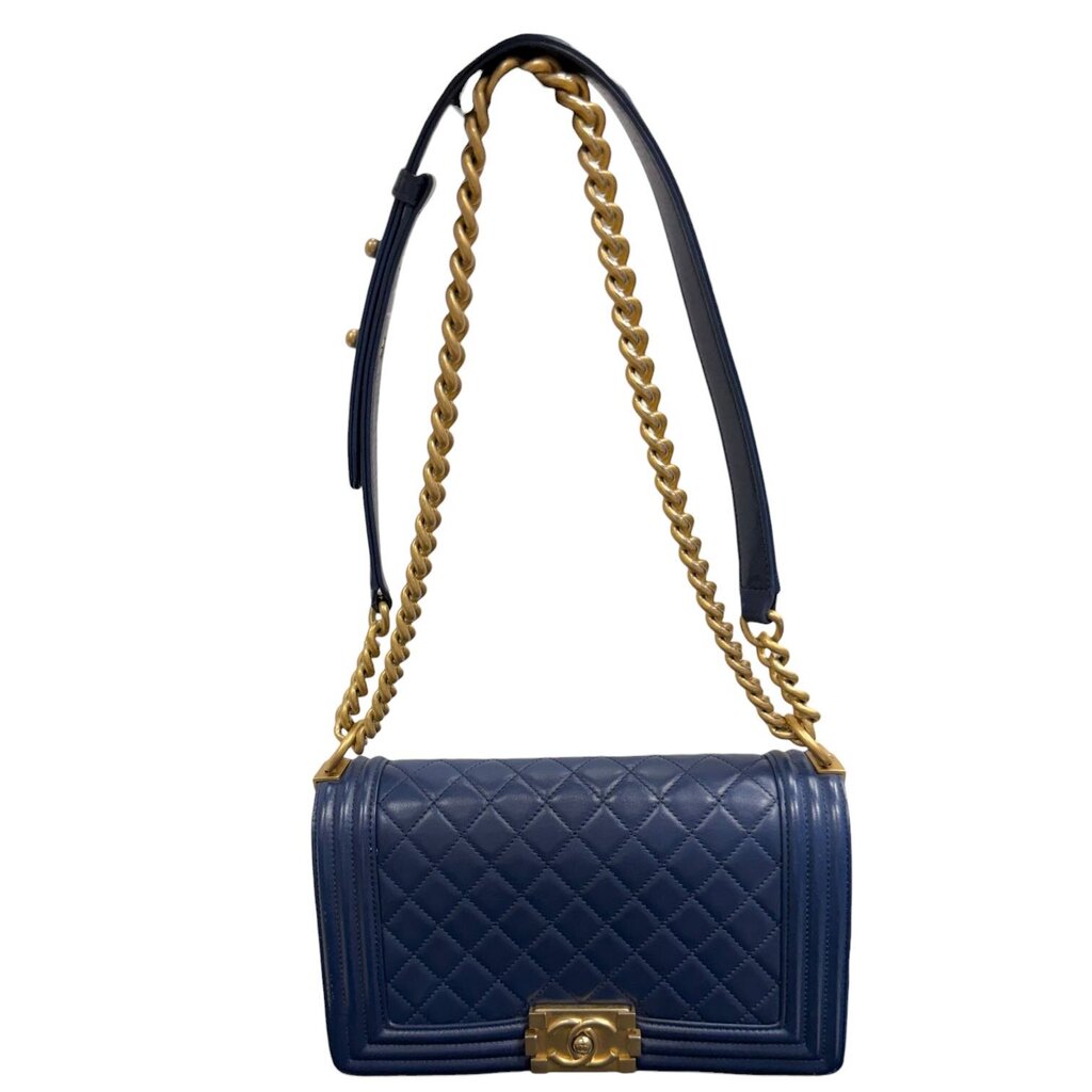 Chanel Lambskin Leather Boy Bag Navy Blue Medium