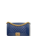 Chanel Lambskin Leather Boy Bag Navy Blue Medium