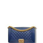 Chanel Lambskin Leather Boy Bag Navy Blue Medium