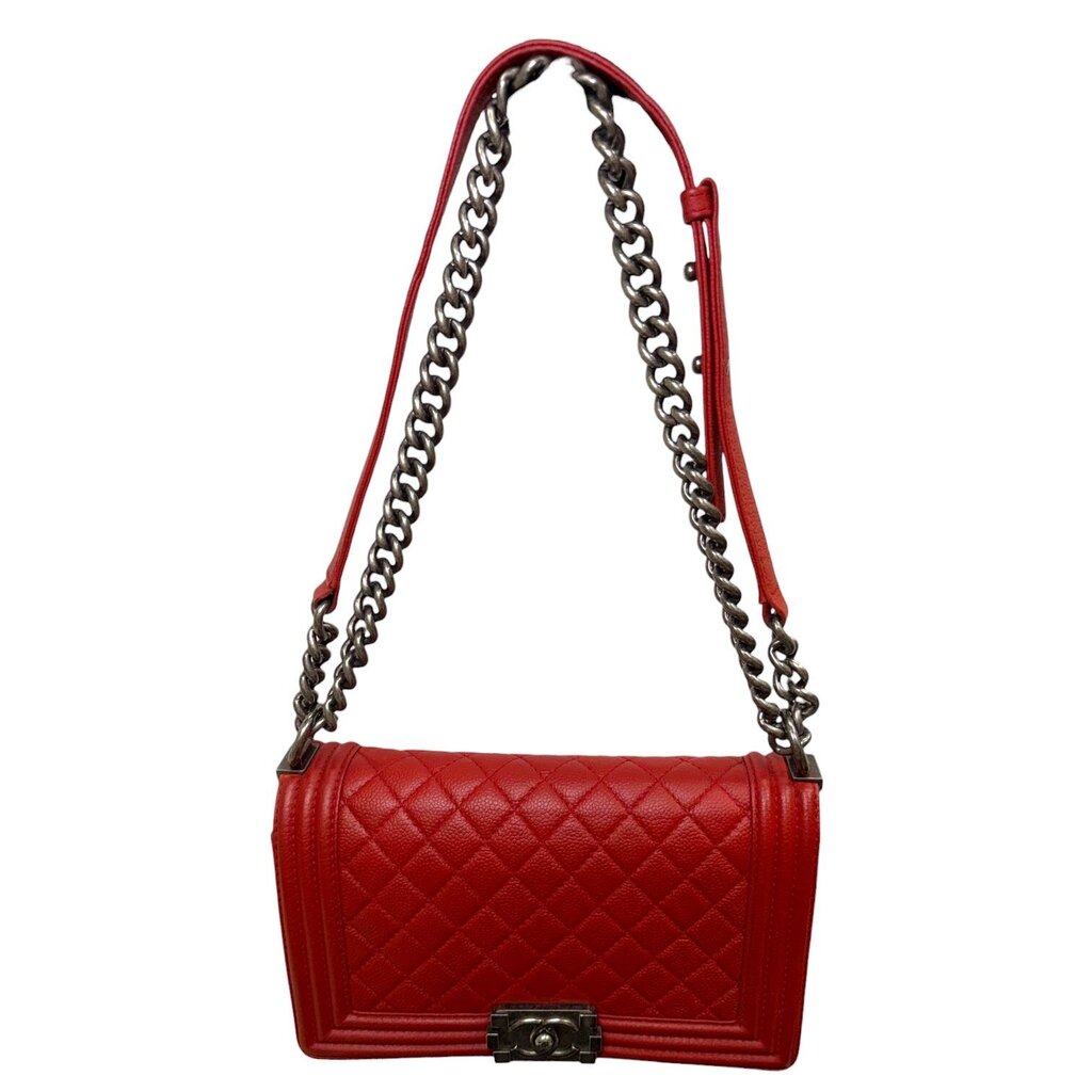 Chanel Caviar Leather Boy Bag Red Medium
