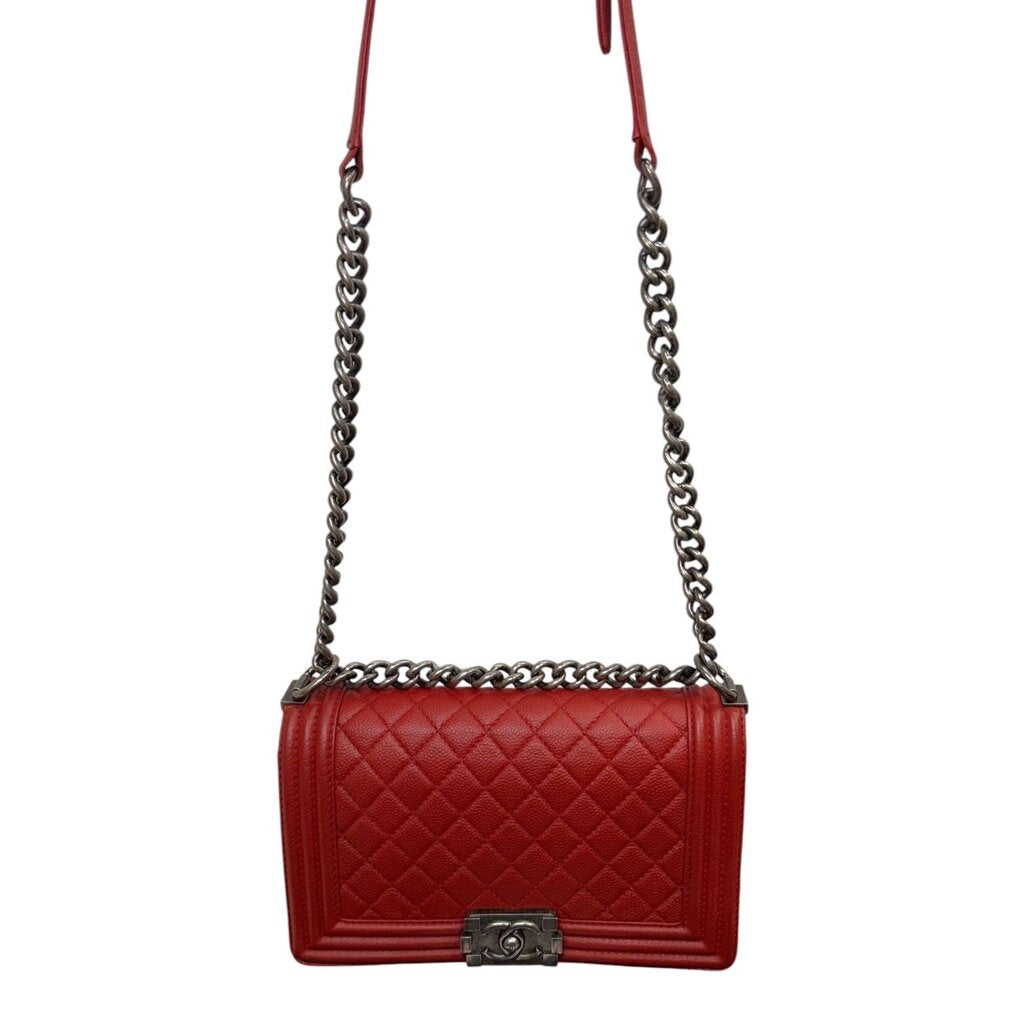 Chanel Caviar Leather Boy Bag Red Medium
