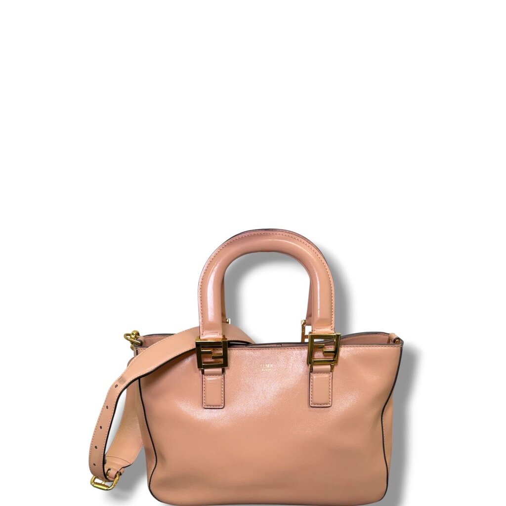Fendi FF Handle Leather Tote Pink Small