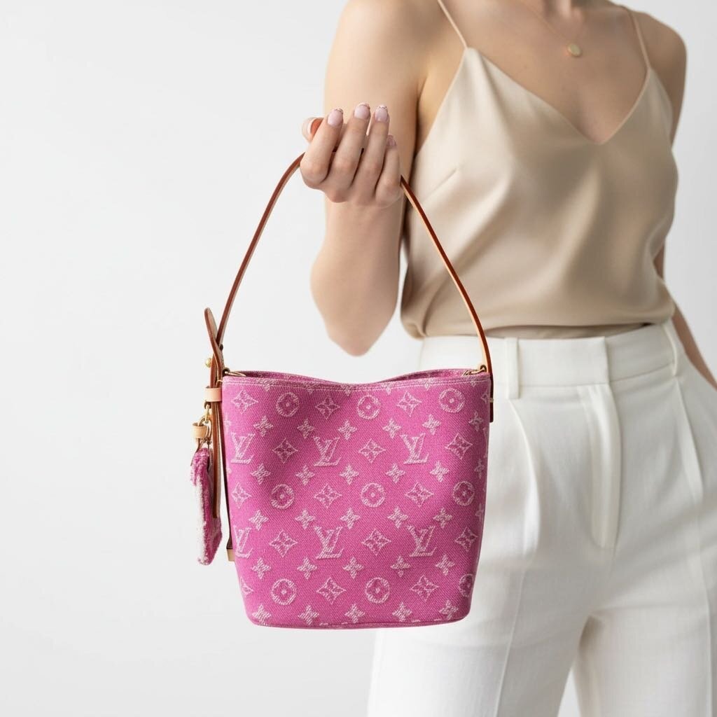 Louis Vuitton All In BB Denim Tote Handbag Pink