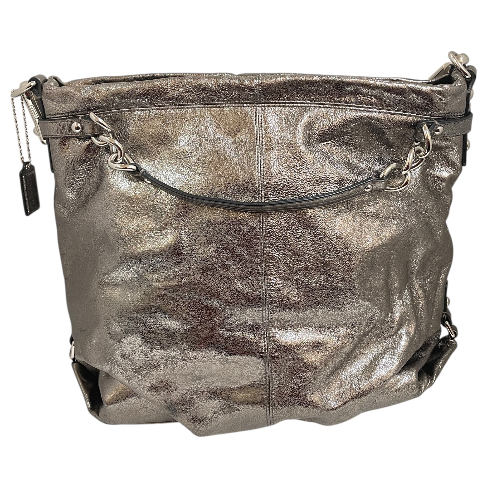 Handbag Designer By Coach In Silver, Size:Large