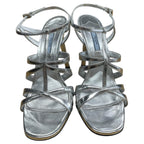 Sandals Luxury Designer By Prada In Silver, Size:10