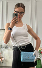 Chanel Classic Wallet on Chain Light Blue Caviar Leather Woc