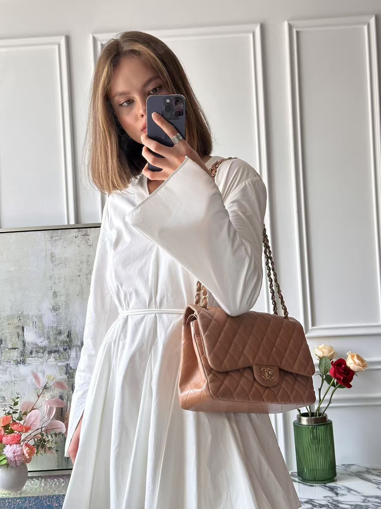 Chanel Classic Flap Bag Jumbo Camel Lambskin