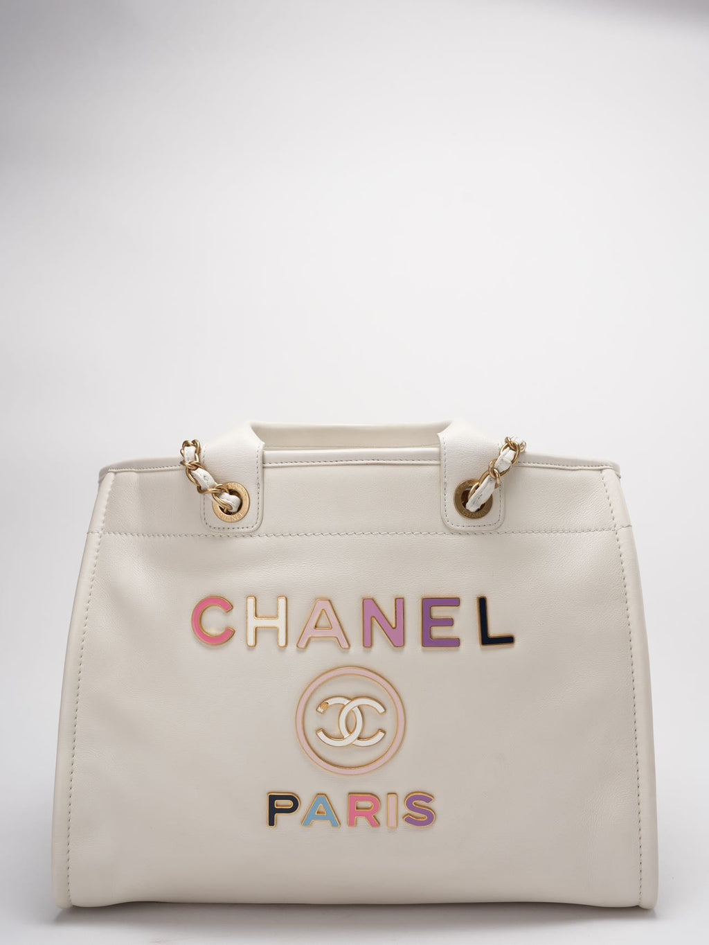 Chanel Deauville Tote Bag With Pouch Enamel White Multicolour (2022 Spring/Summer Limited Edition)