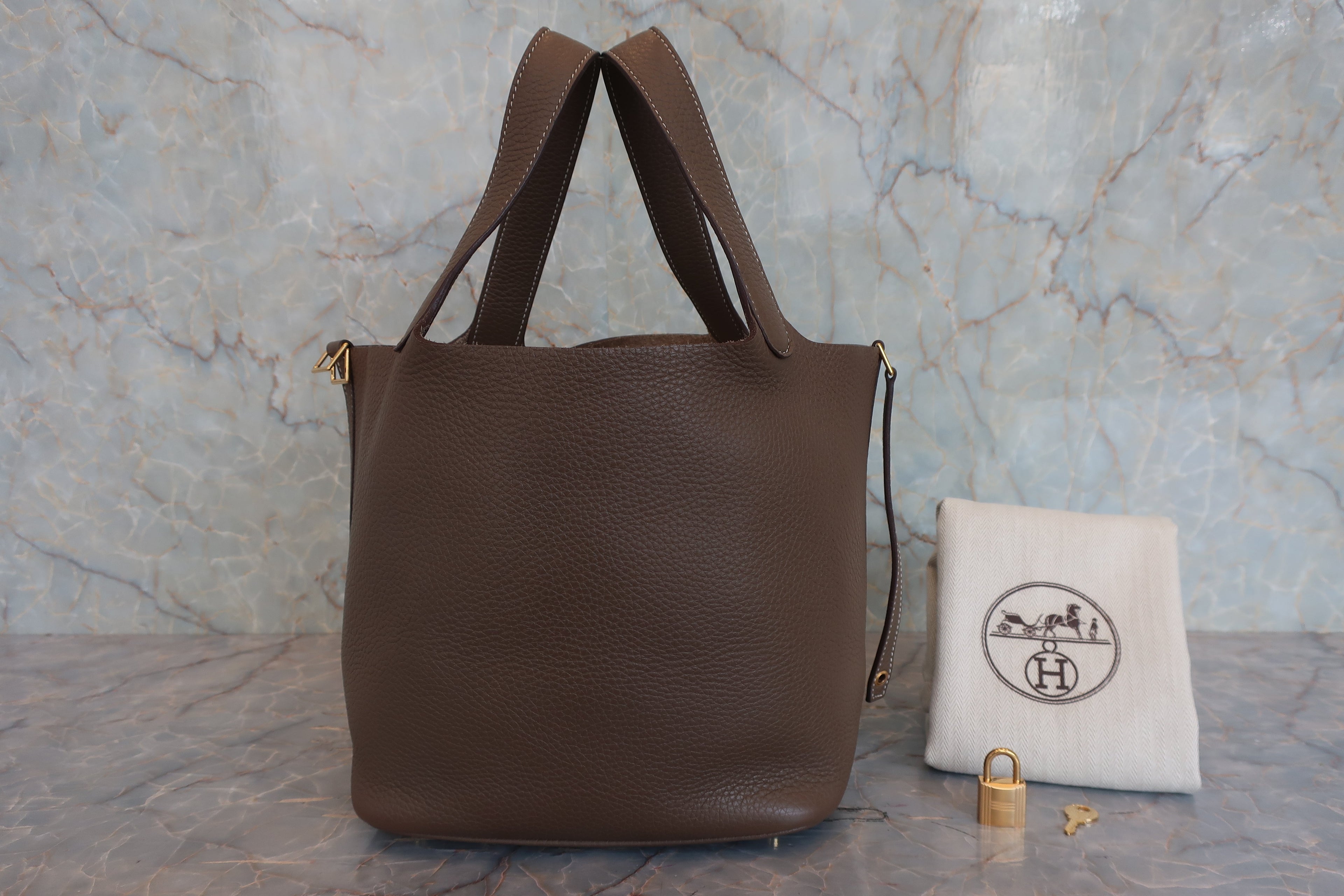 HERMES／エルメス ピコタンロックＭＭ トリヨンクレマンス エトゥープ Y刻印 ハンドバッグ 800040003