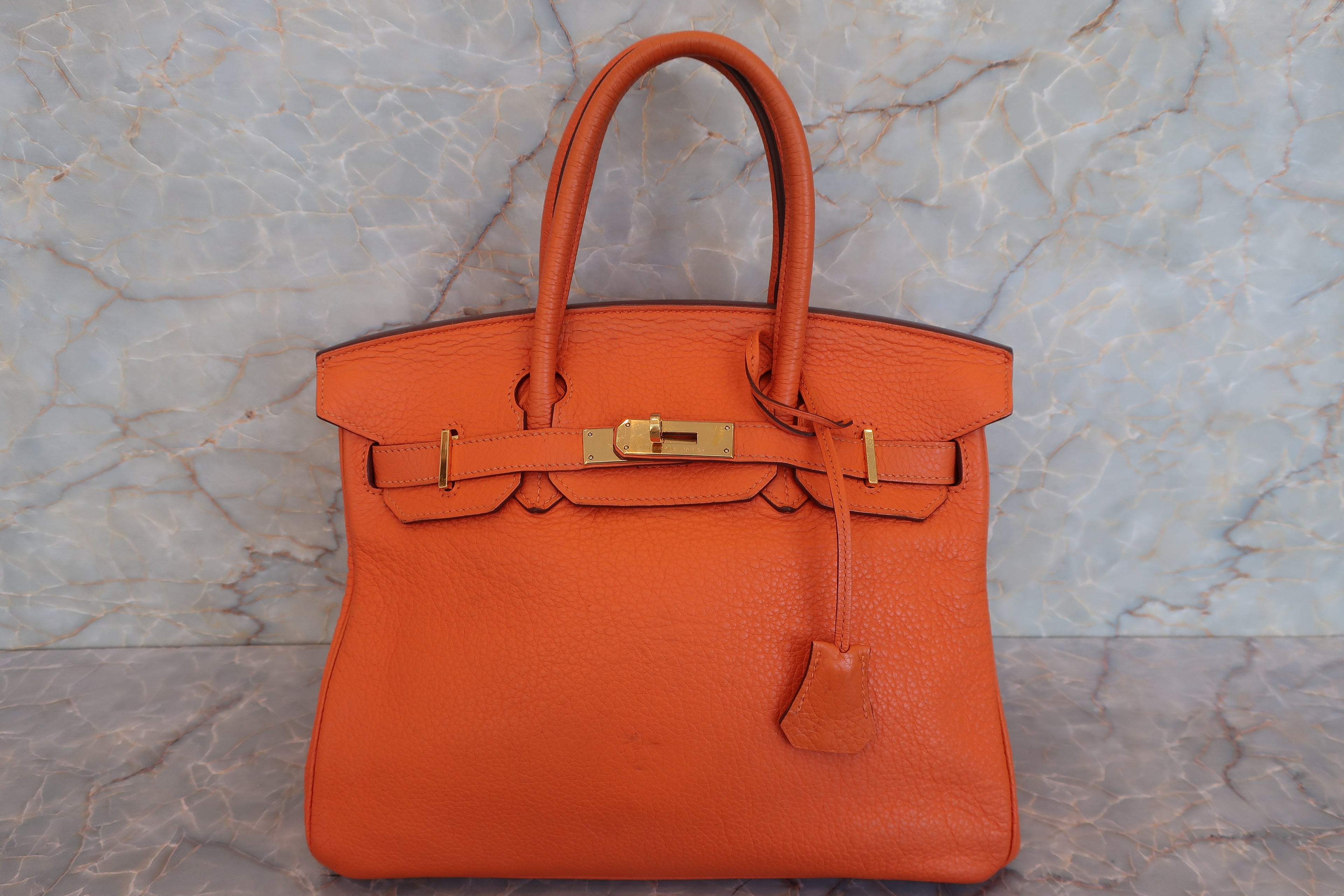 HERMES／エルメス バーキン30 トリヨンクレマンス オレンジ □M刻印 ハンドバッグ 700070276