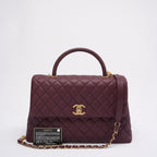Chanel Burgundy Quilted Coco Lizard Handle Flap Caviar 2017