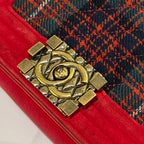 CHANEL SMALL RED VELVET & PLAID LEBOY BAG – EDINBURGH COLLECTION