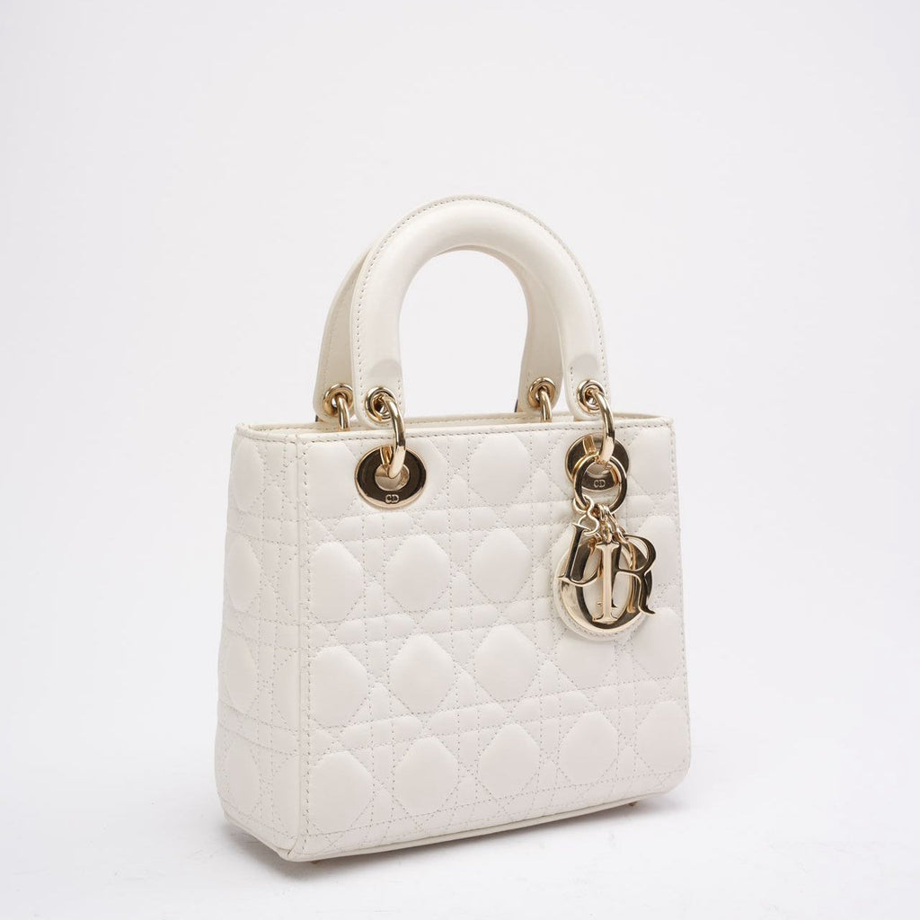 Christian Dior White Small Lady Dior in Cannage Lambskin 2020