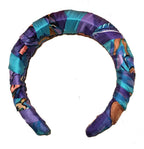 Hermes Handmade Vintage Blue Concerto Silk Scarf Wrapped Padded Headband Crown