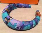 Hermes Handmade Vintage Blue Concerto Silk Scarf Wrapped Padded Headband Crown