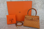 HERMES／エルメス ミニケリー20 オーストリッチ ナチュラル □J刻印 ショルダーバッグ 700050107