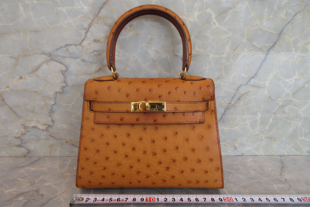 HERMES／エルメス ミニケリー20 オーストリッチ ナチュラル □J刻印 ショルダーバッグ 700050107