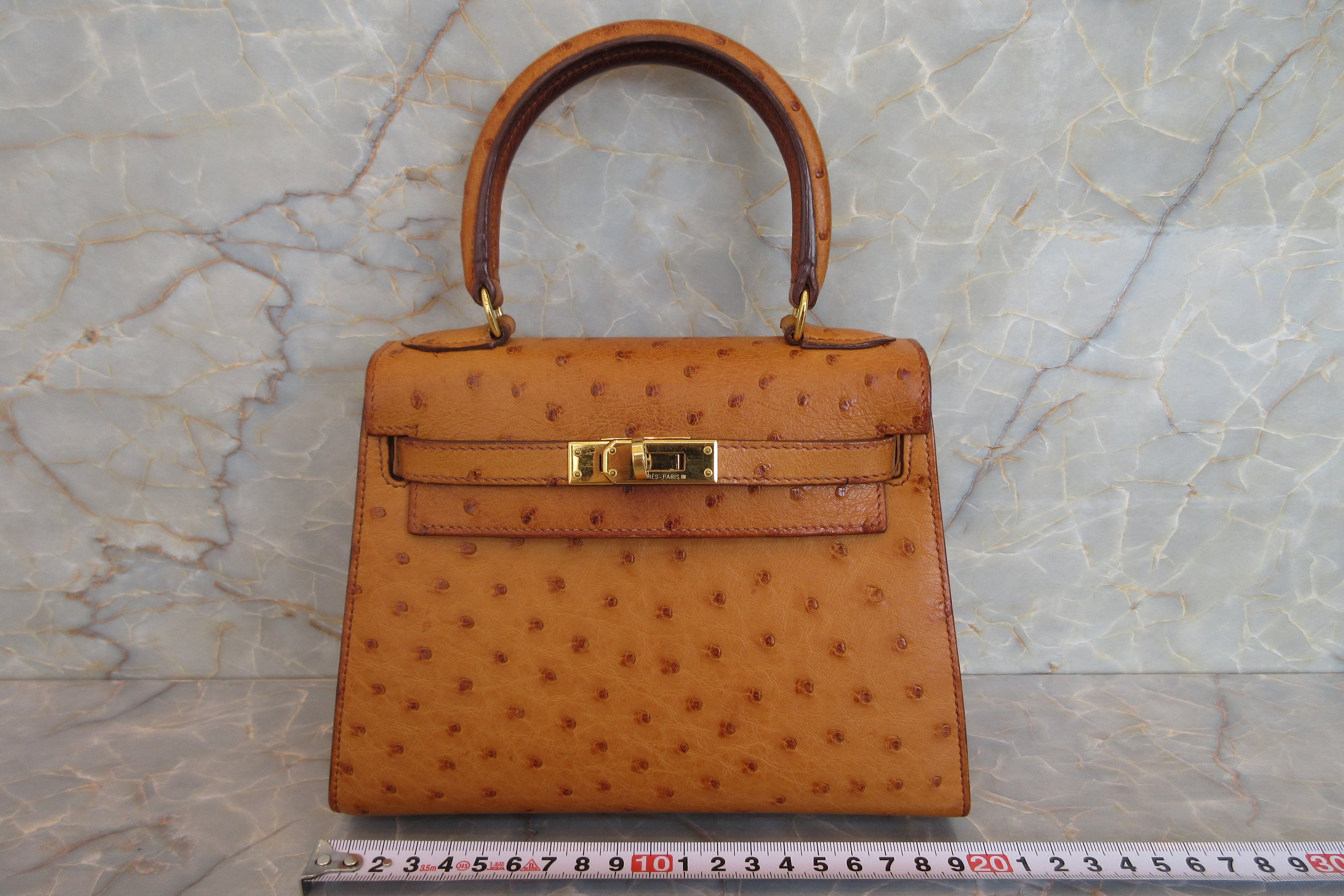 HERMES／エルメス ミニケリー20 オーストリッチ ナチュラル □J刻印 ショルダーバッグ 700050107