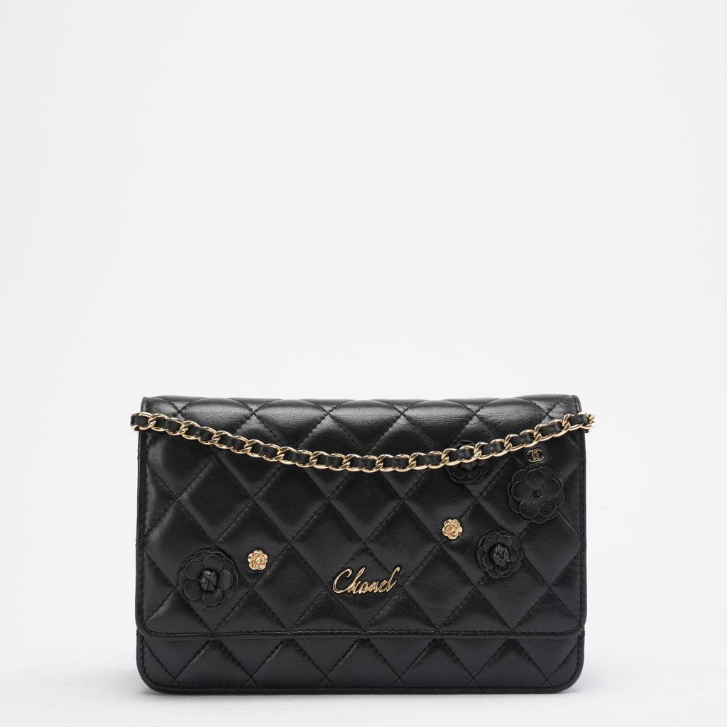 Chanel Wallet on Chain Black with Camélia Charms 2019