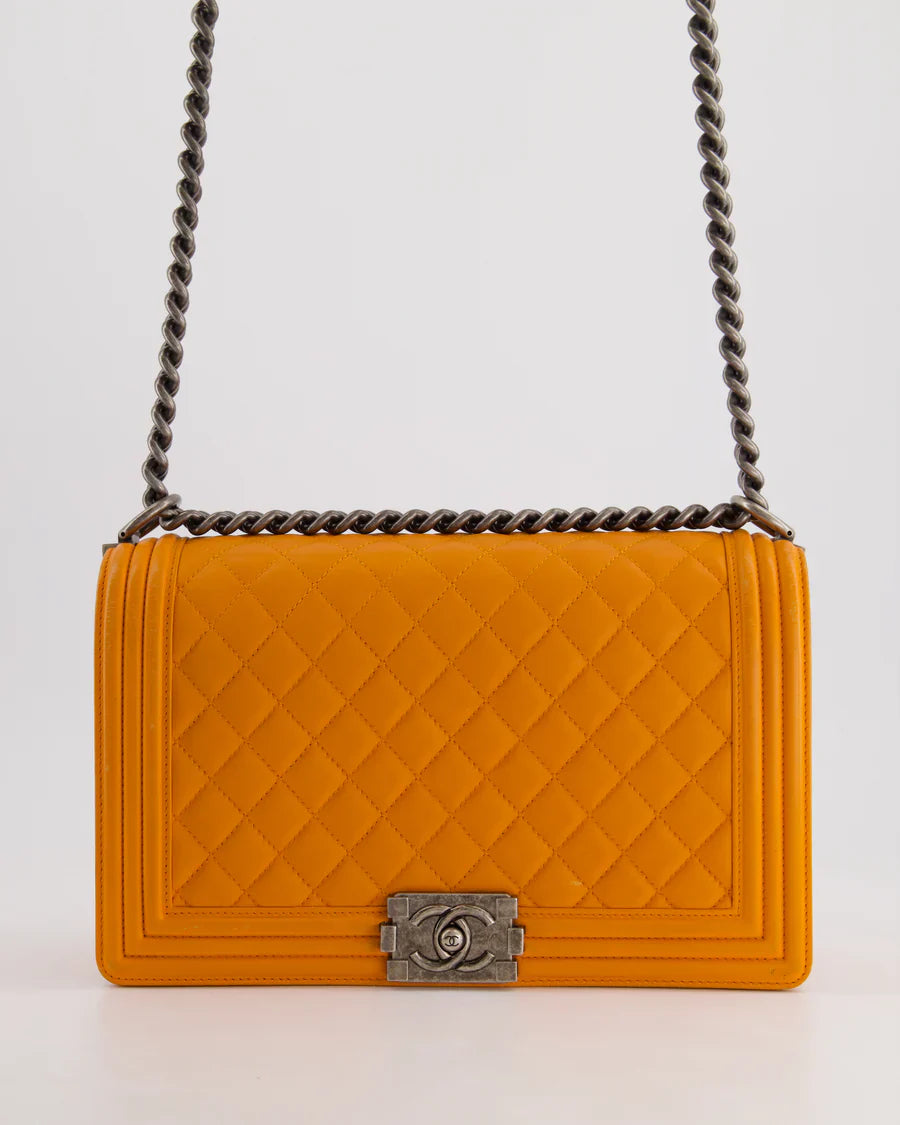 Chanel Medium Boy Bag Lamb Orange 2015