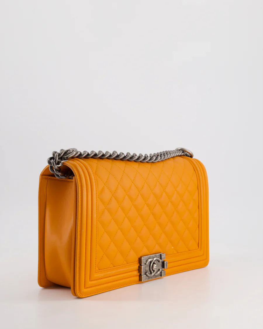 Chanel Medium Boy Bag Lamb Orange 2015