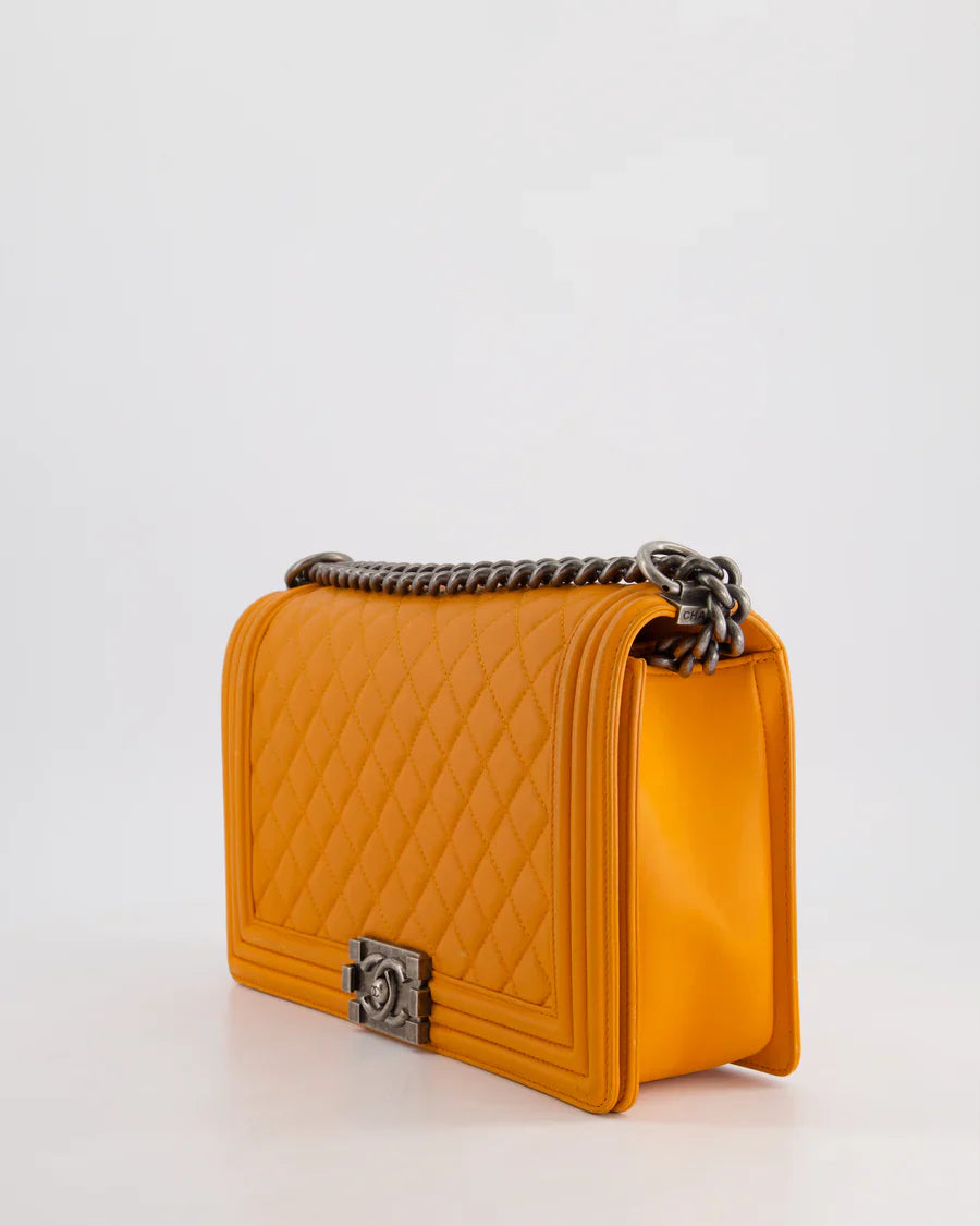 Chanel Medium Boy Bag Lamb Orange 2015