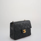 Chanel Vintage Timeless Mini Square Classic Flap Bag In Black With 24K Gold Hardware