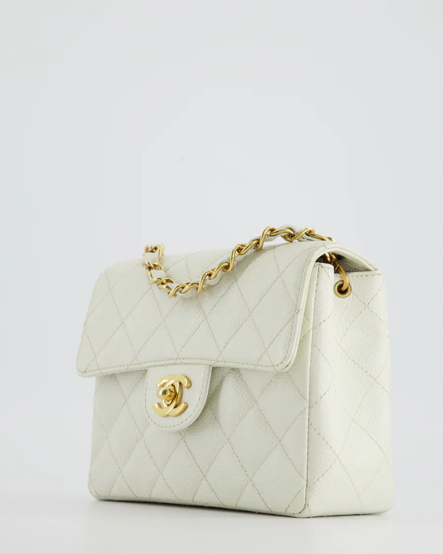 Chanel Vintage Mini Square Flap Caviar White 2004