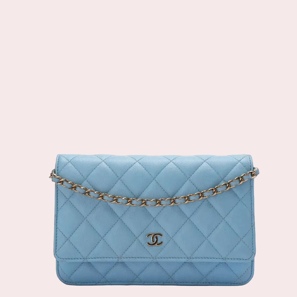Chanel Classic Wallet on Chain Light Blue Caviar Leather Woc