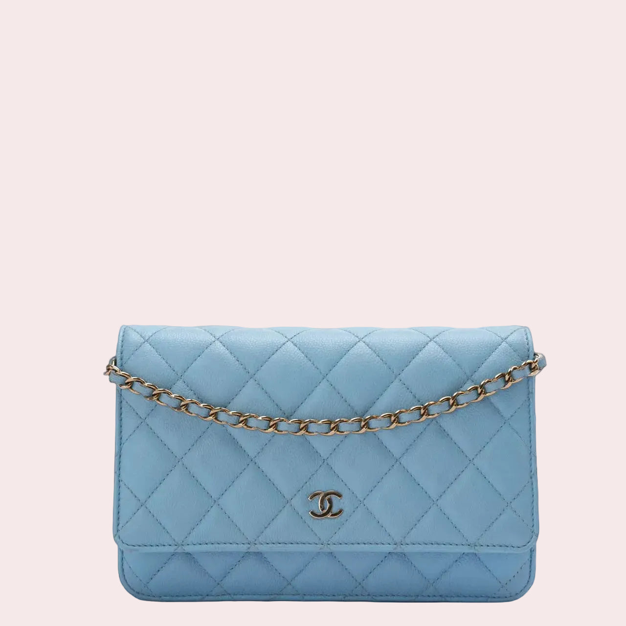 Chanel Classic Wallet on Chain Light Blue Caviar Leather Woc