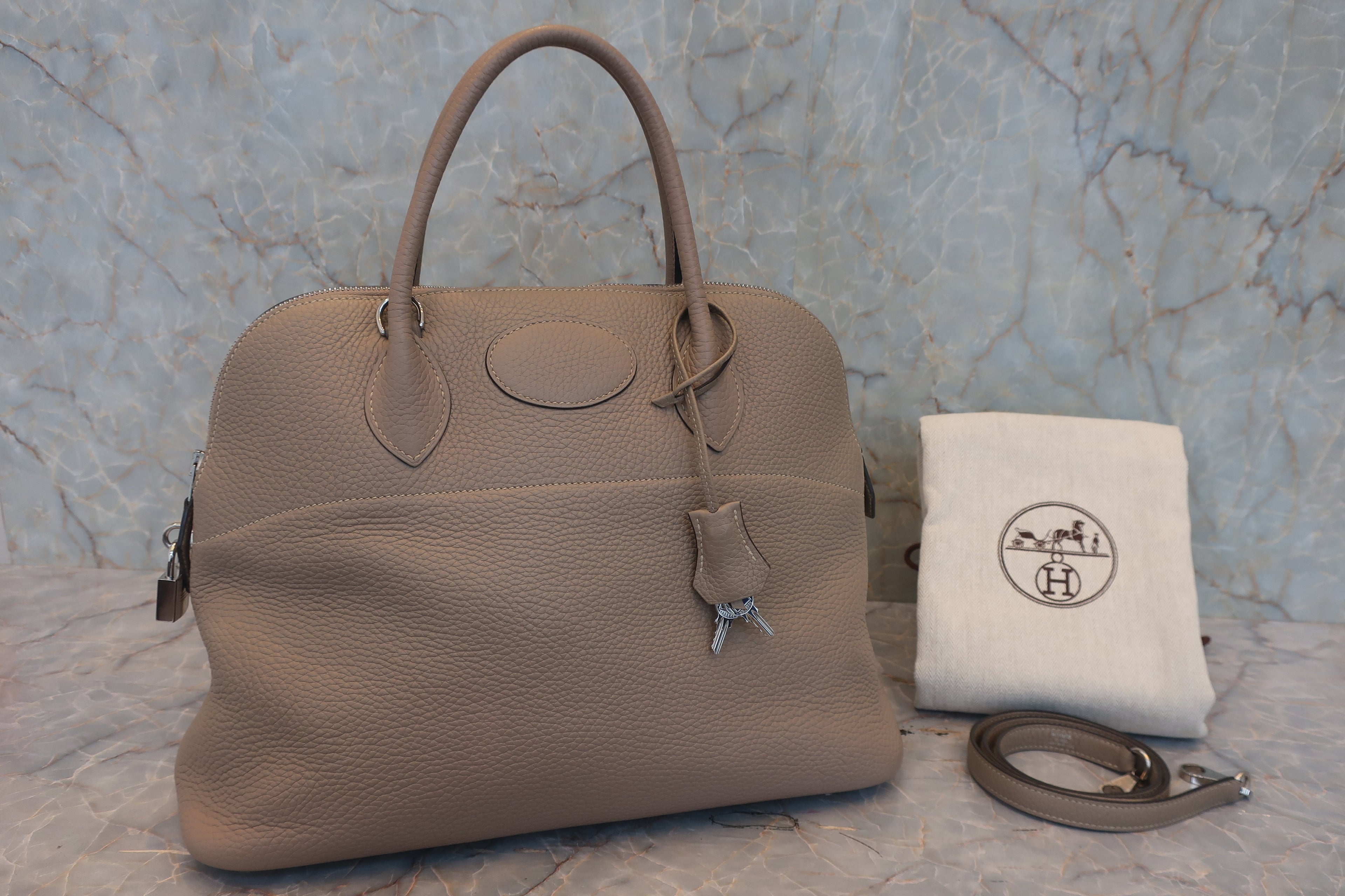HERMES／エルメス ボリード35 トリヨンクレマンス トゥルティエールグレー T刻印 ショルダーバッグ 800020214