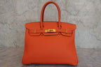 HERMES／エルメス バーキン30 トゴ オレンジ □H刻印 ハンドバッグ 800040148