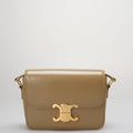 Celine Classic Triomphe Bag in Shiny Calfskin Smoke Brown Color