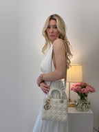 Christian Dior White Small Lady Dior Bag in Cannage Lambskin 2017