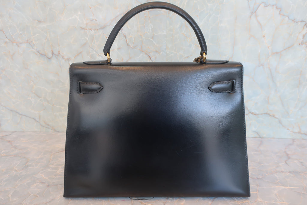 HERMES／エルメス ケリー32 ボックスカーフ ブラック 〇J刻印 ハンドバッグ 800030103