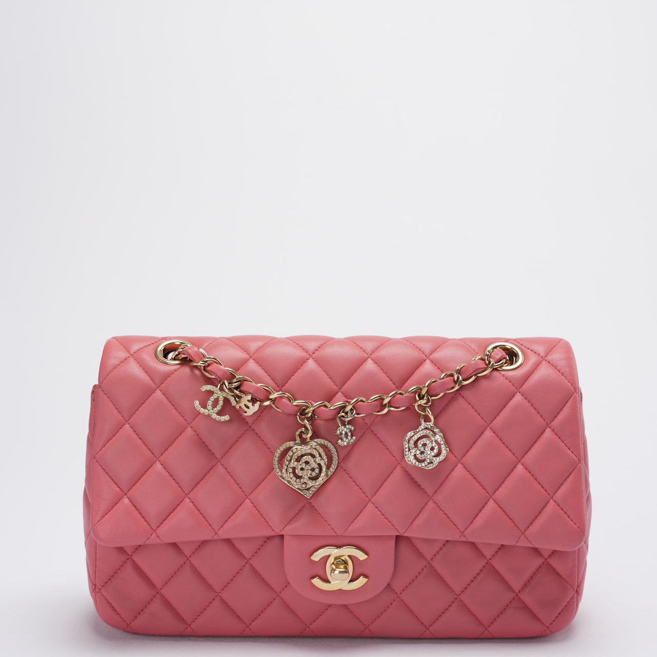 Chanel Classic Medium Flap Bag Valentine’s Edition in Pink Lambskin with Gold Hardware
