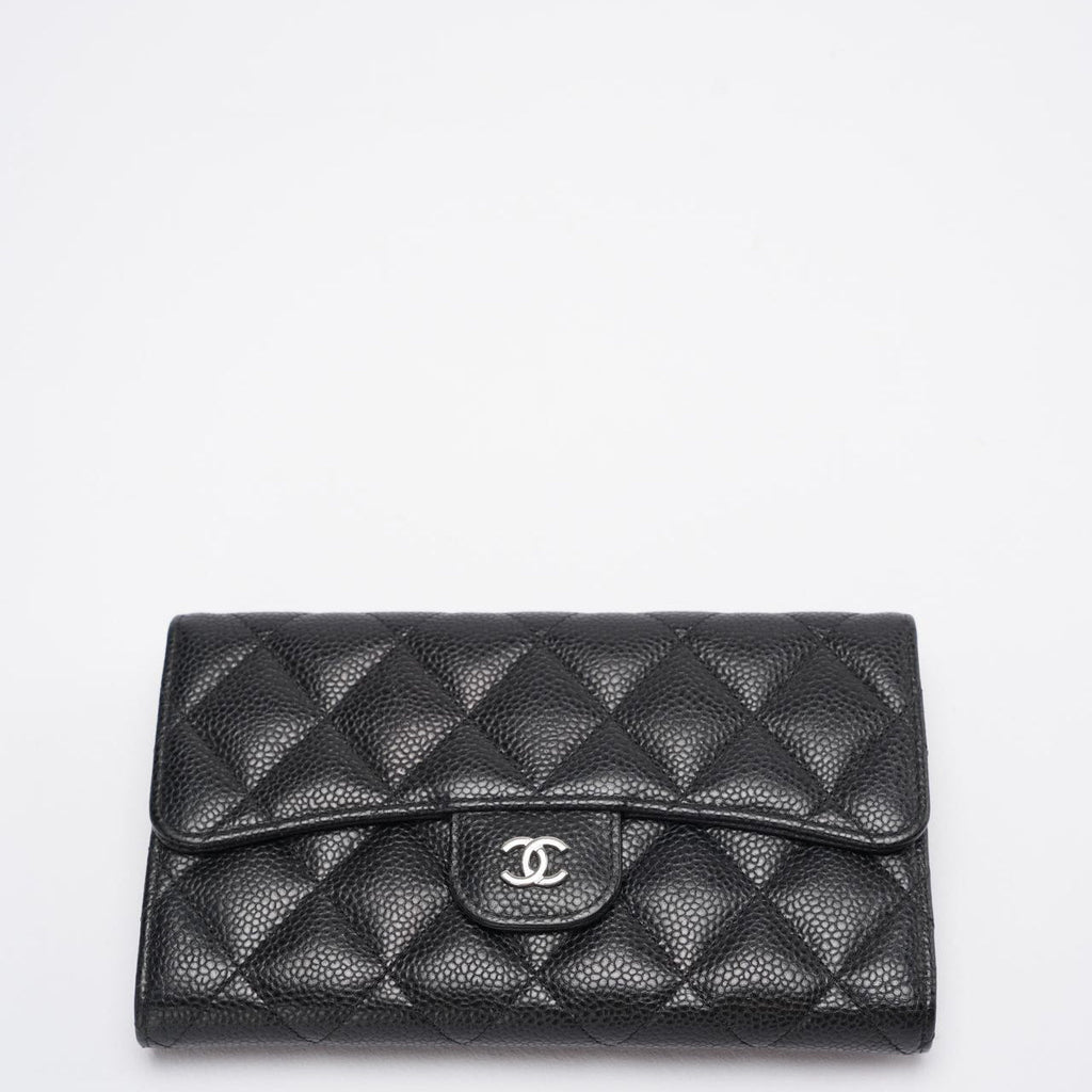 Chanel Black Caviar Classic Long Flap Wallet
